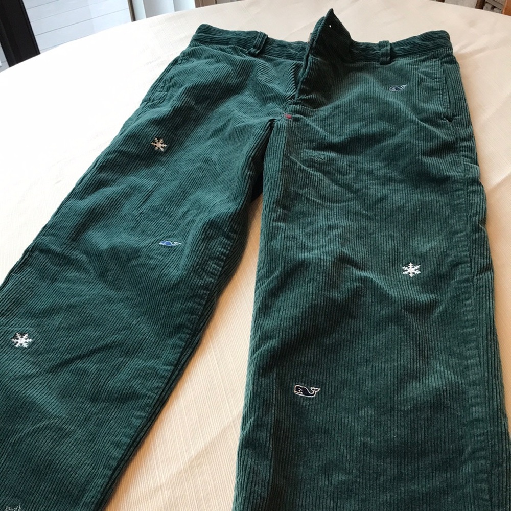 Vineyard Vines green corduroy Christmas slacks 18 youth